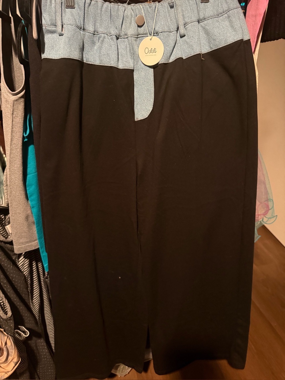 ODDI Black Pants with Light Denim Waistband